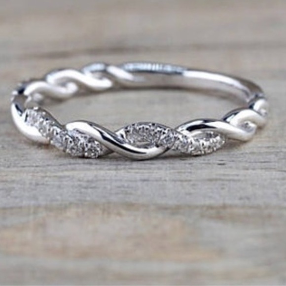 Sterling Silver Twisted Stacking Ring w/ Diamonds - Picture 3 of 9
